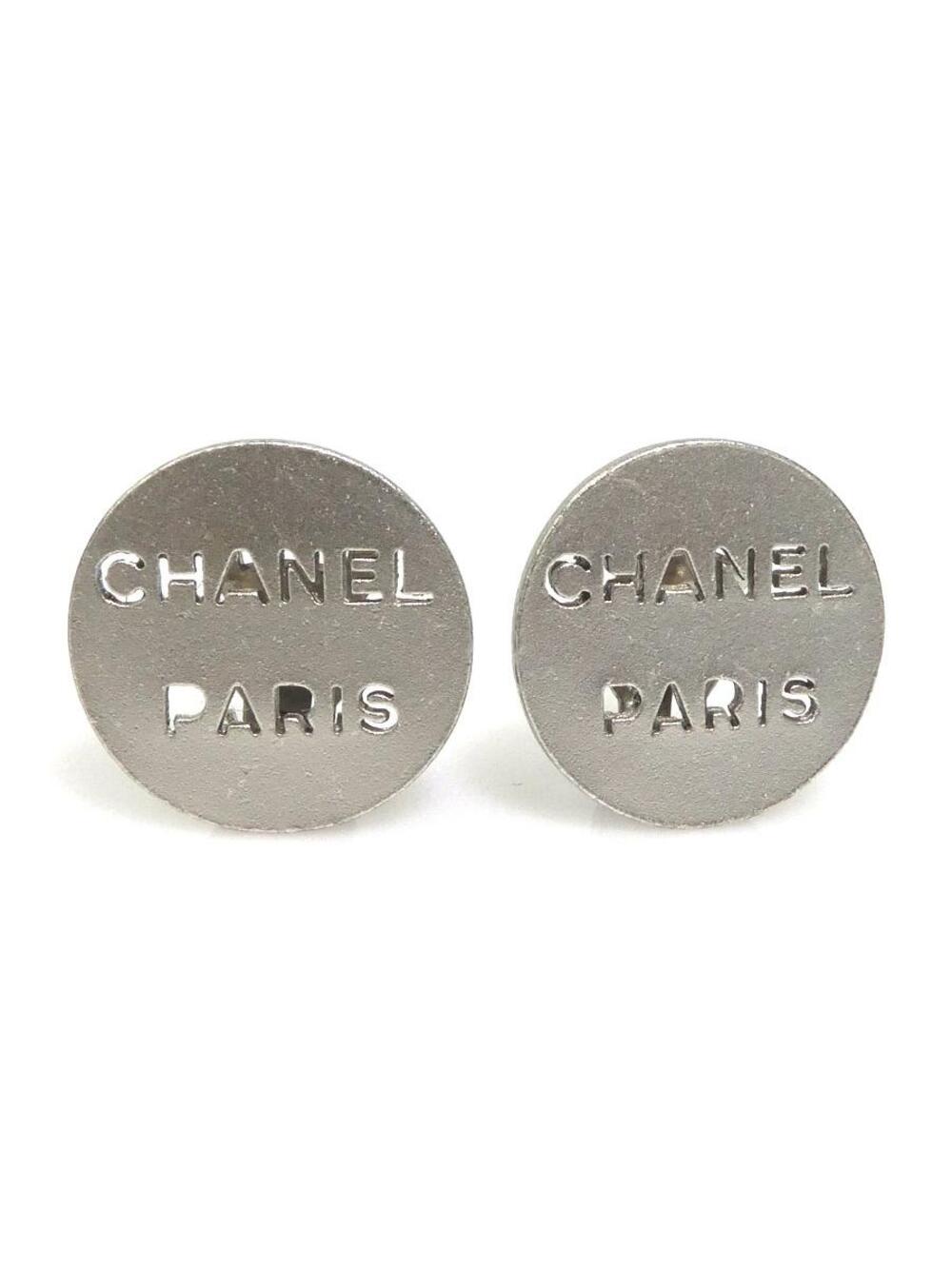 Auth Chanel Logo Earrings Silver Metal #371803C19B